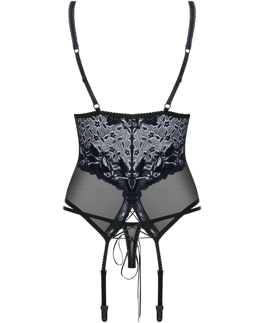 Obsessive dark blue lace basque with string