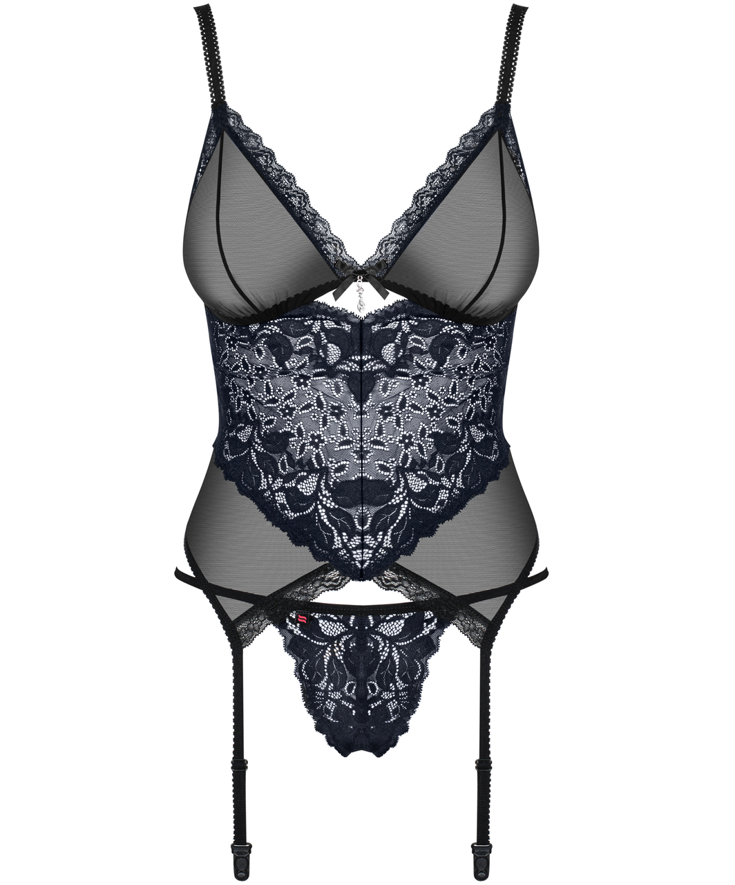Obsessive dark blue lace basque with string