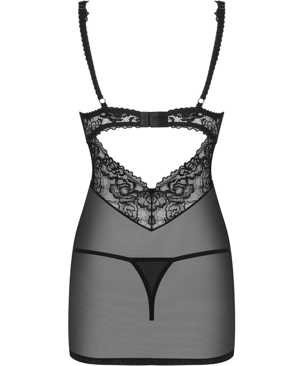 Obsessive black sheer mesh chemise with cutouts