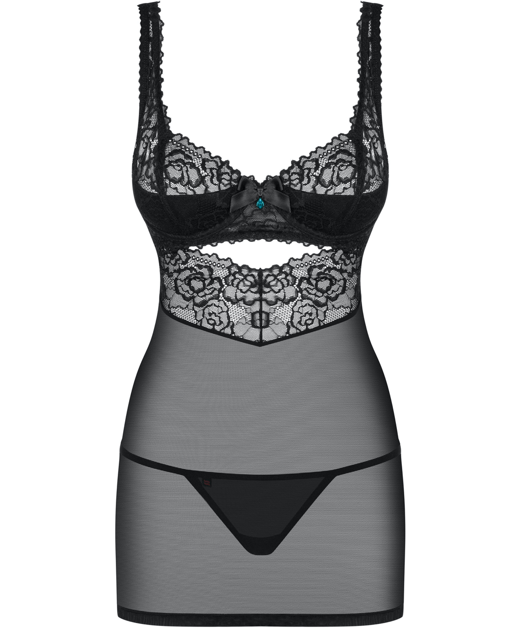 Obsessive black sheer mesh chemise with cutouts