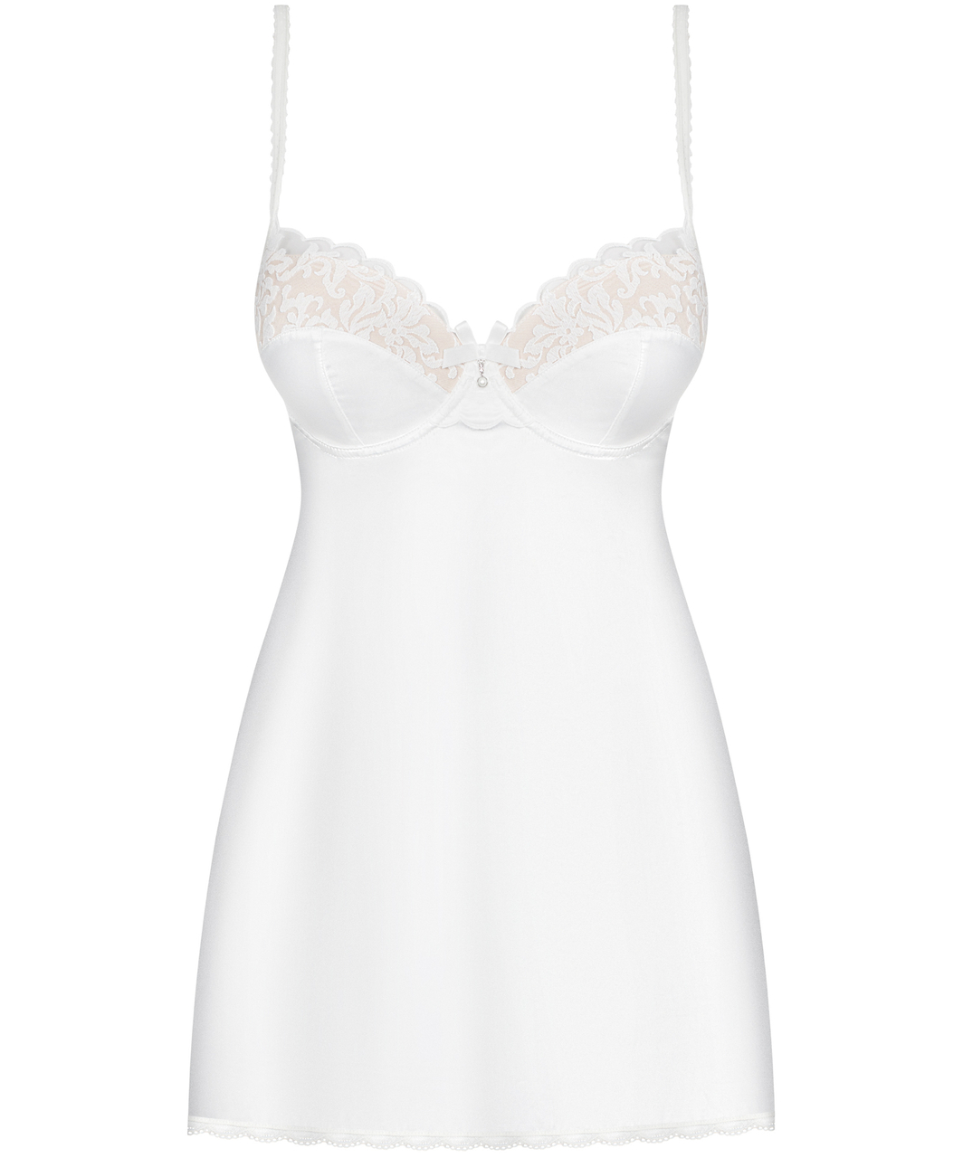 Obsessive white satin chemise with padded cups
