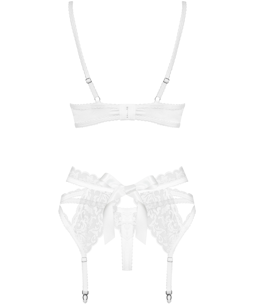 Obsessive white embroidered three-piece lingerie set