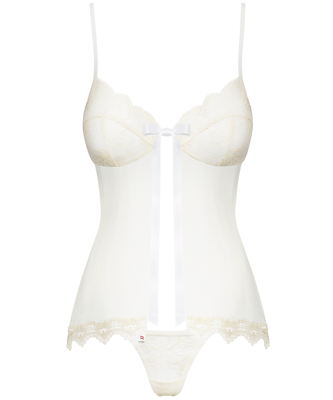 Obsessive white babydoll with beige lace