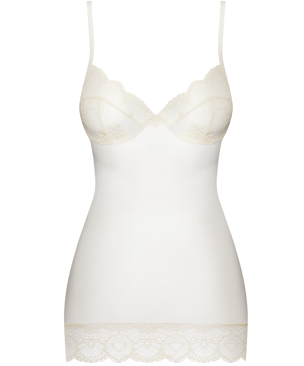 Obsessive white chemise with beige lace
