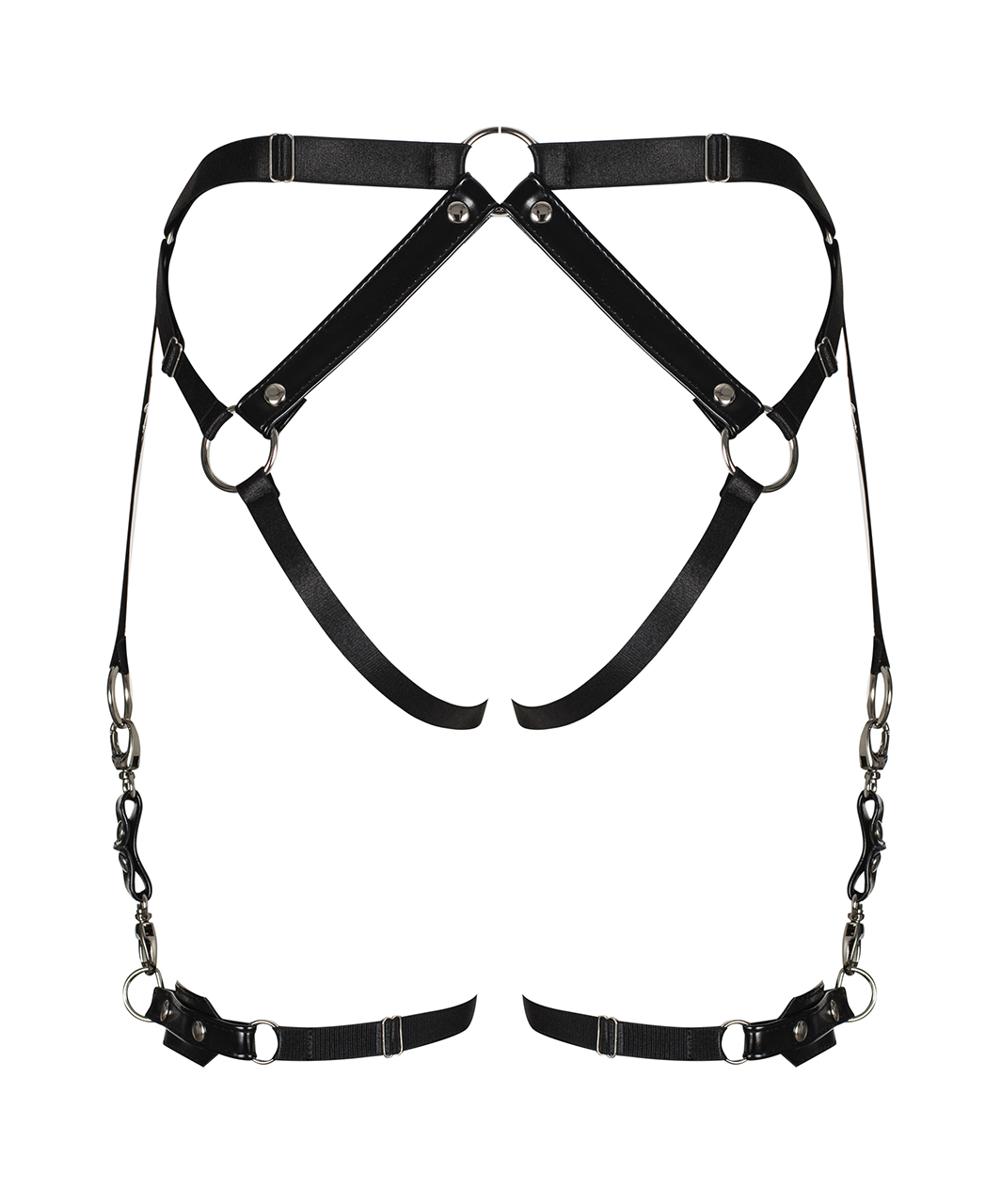 Obsessive black harness thong with garters