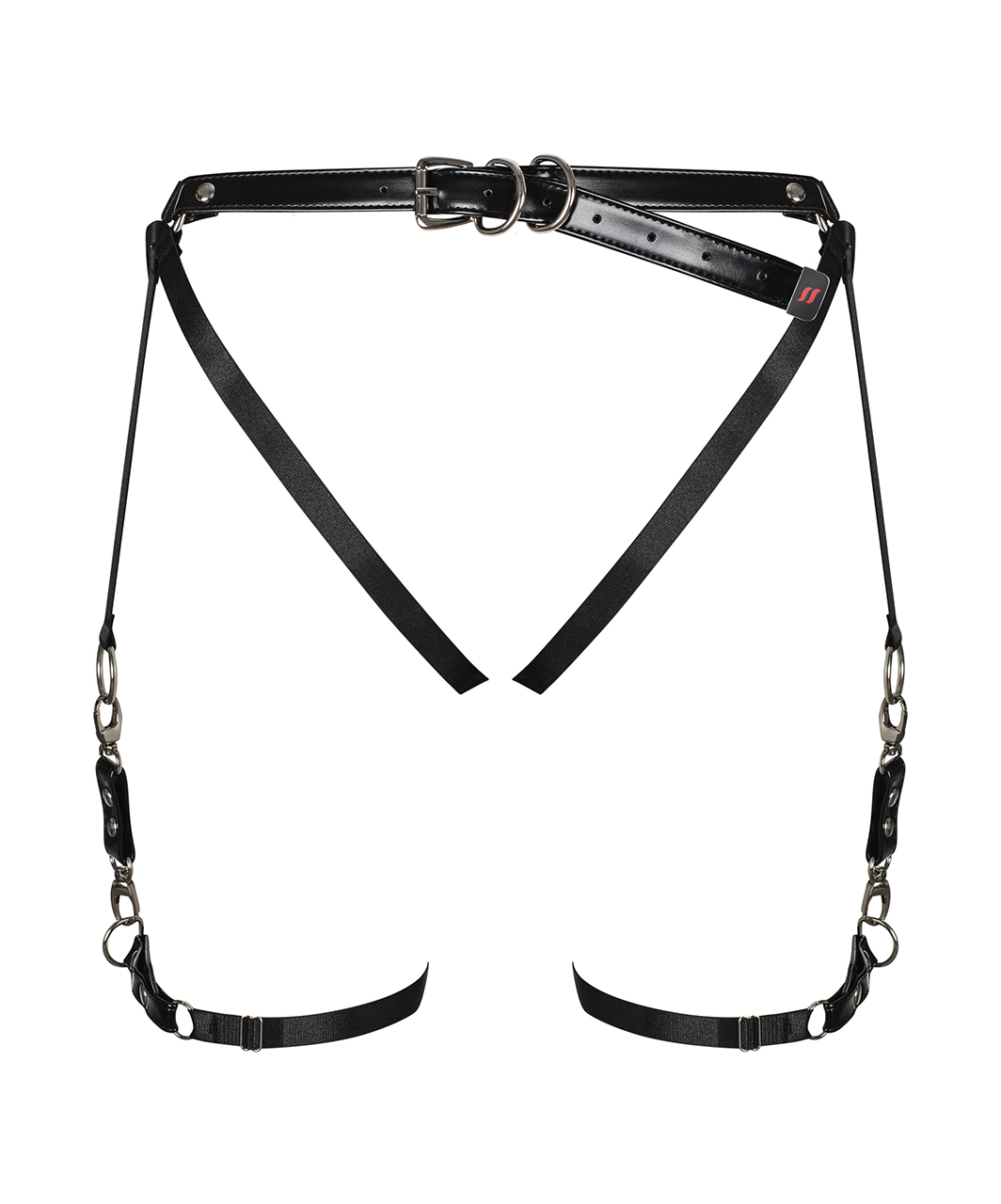 Obsessive black harness thong with garters