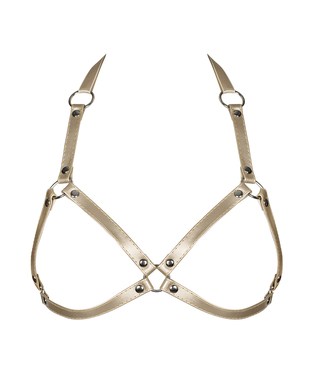 Obsessive gold-coloured leatherette harness