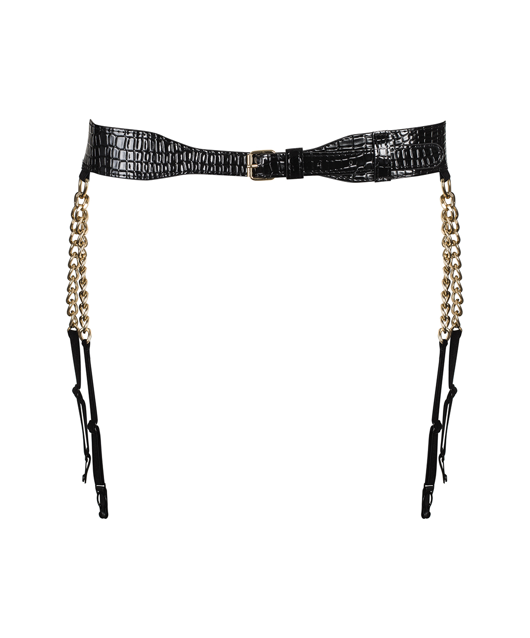 Obsessive black leatherete garter belt with chains