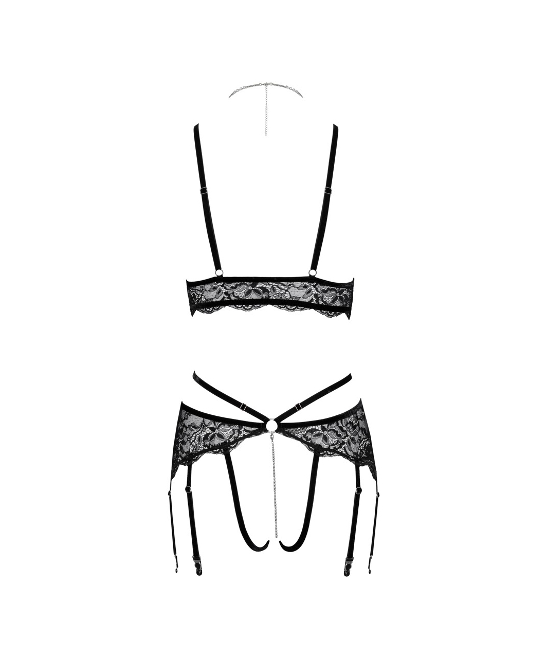 Abierta Fina black lace open 2-piece suspender set