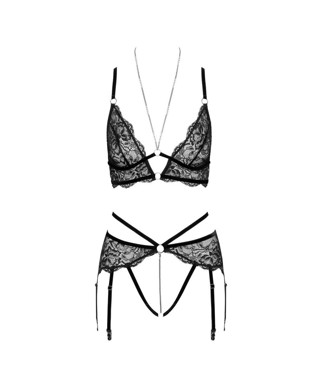 Abierta Fina black lace open 2-piece suspender set