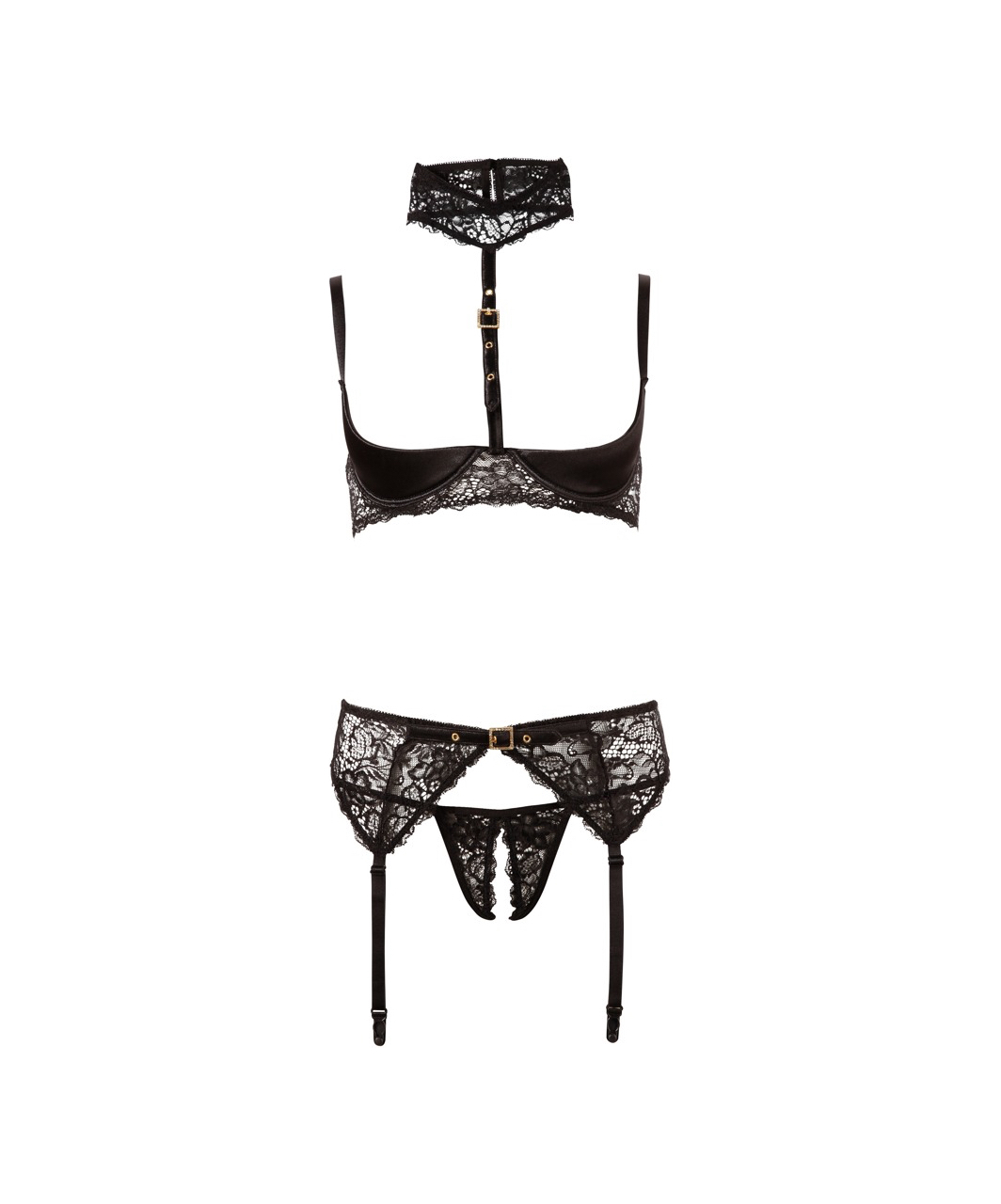 Abierta Fina black lace open lingerie set