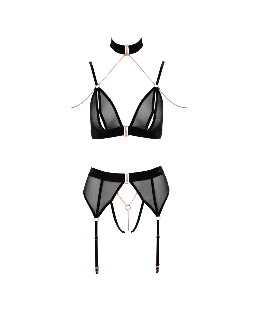 Abierta Fina комплект черного прозрачного открытого нижнего белья