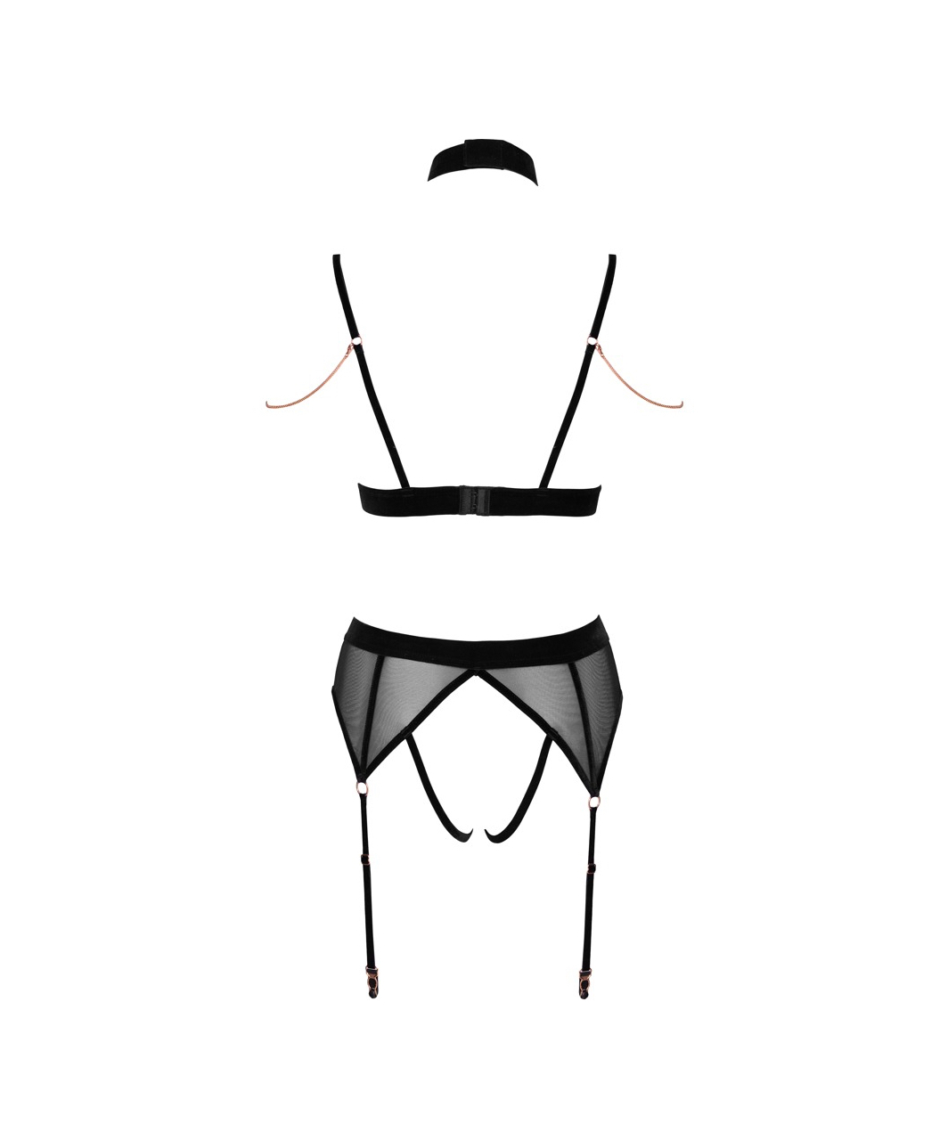 Abierta Fina black sheer mesh suspender lingerie set