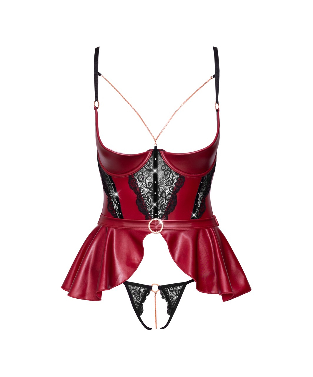 Abierta Fina red matte look peplum babydoll with lace