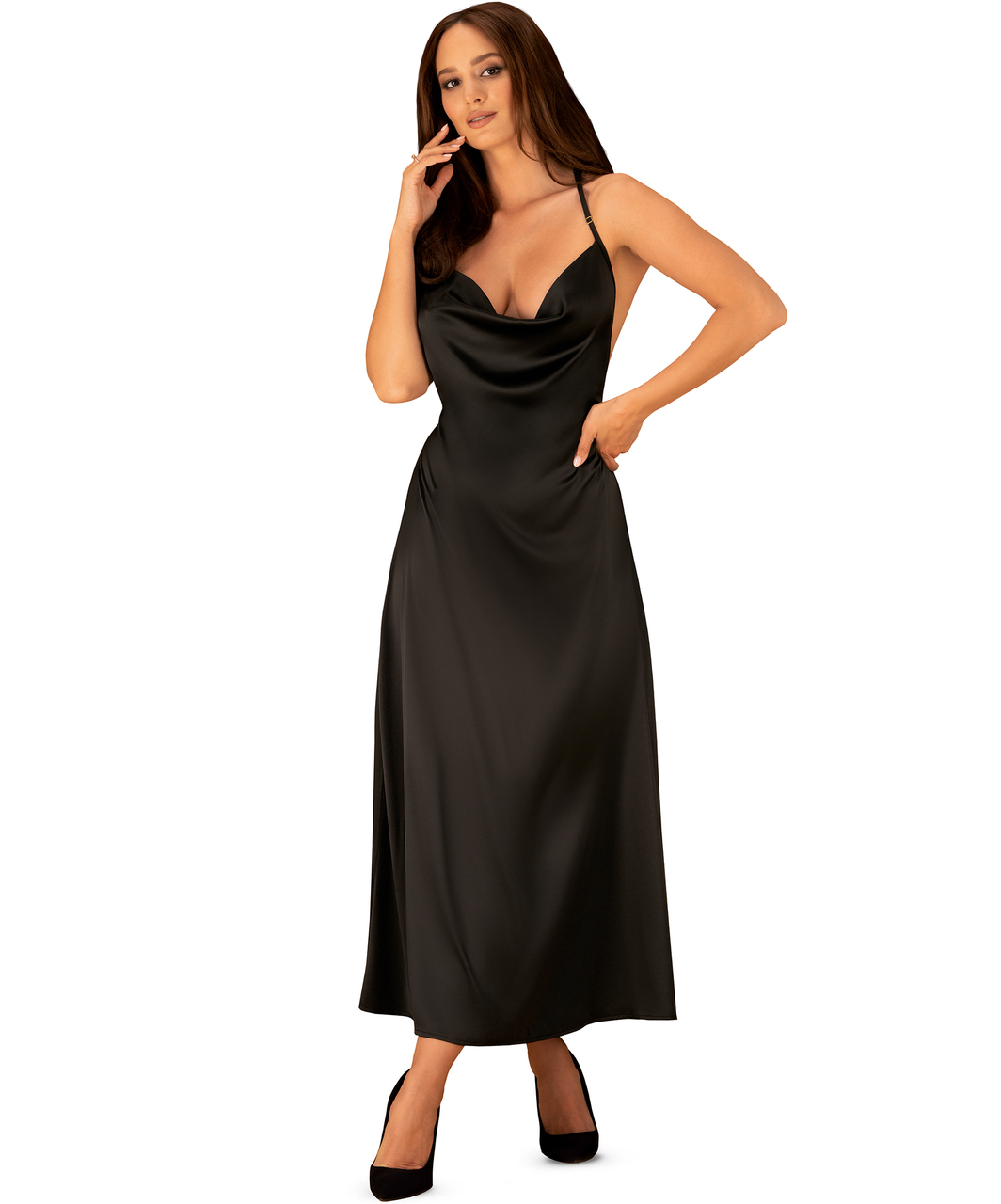 Obsessive Agatya black satin dress