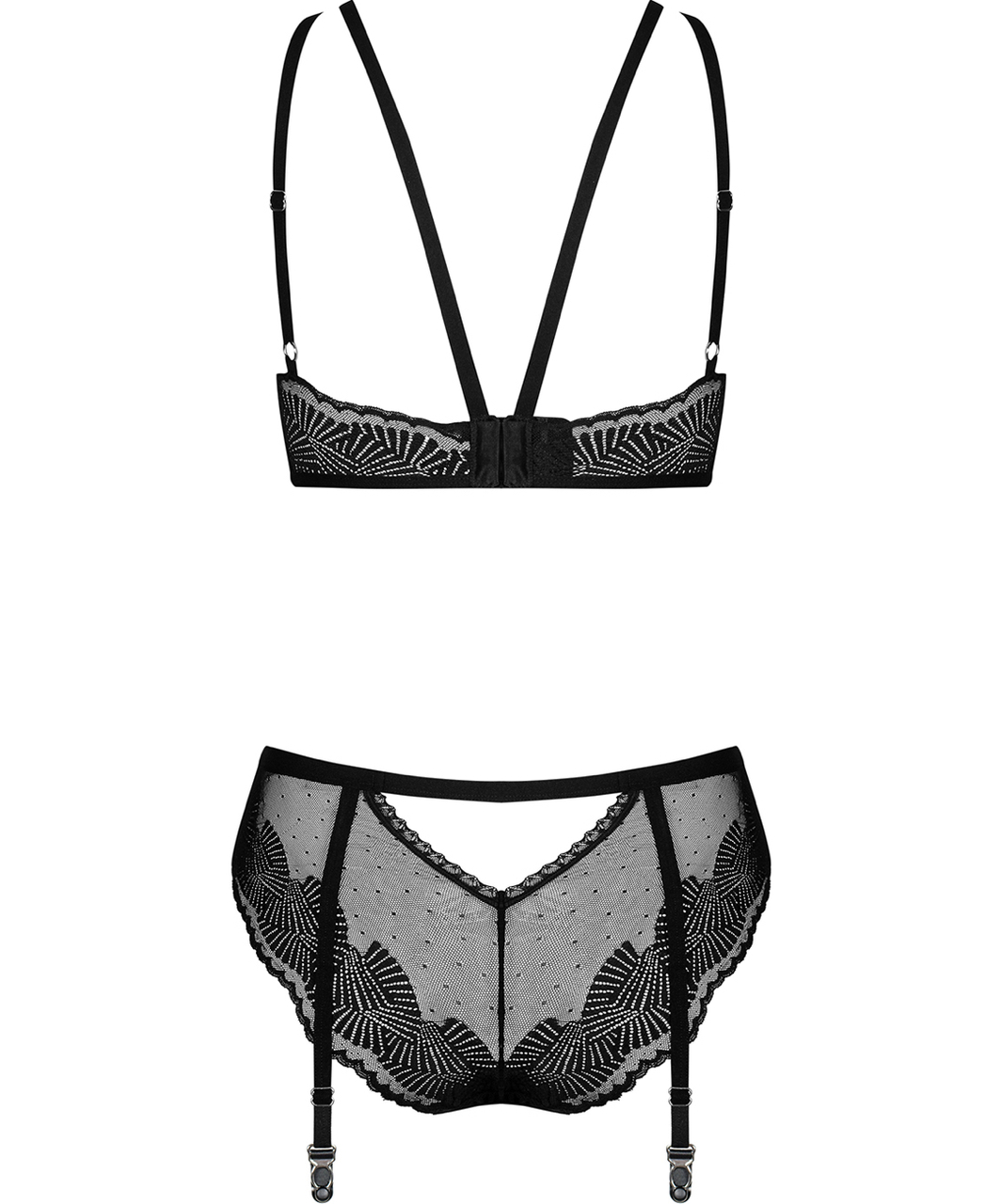 Obsessive Allastia black sheer mesh suspender set