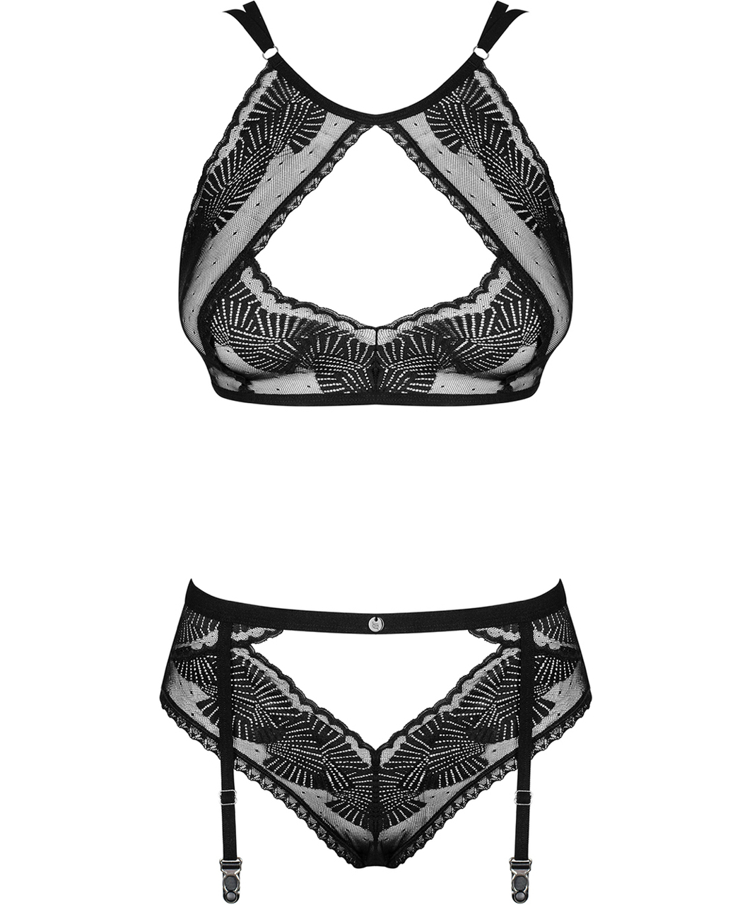 Obsessive Allastia black sheer mesh suspender set
