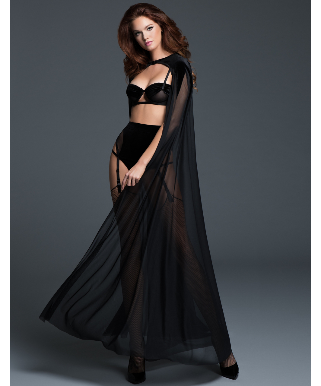 Allure Lingerie Kiss Me Again black sheer mesh cape