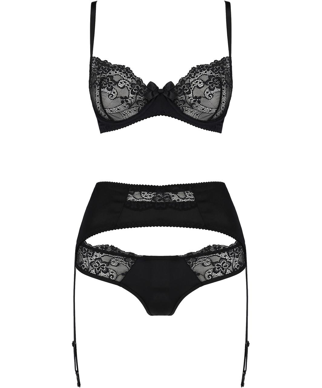 Avanua Aya black lace suspender lingerie set