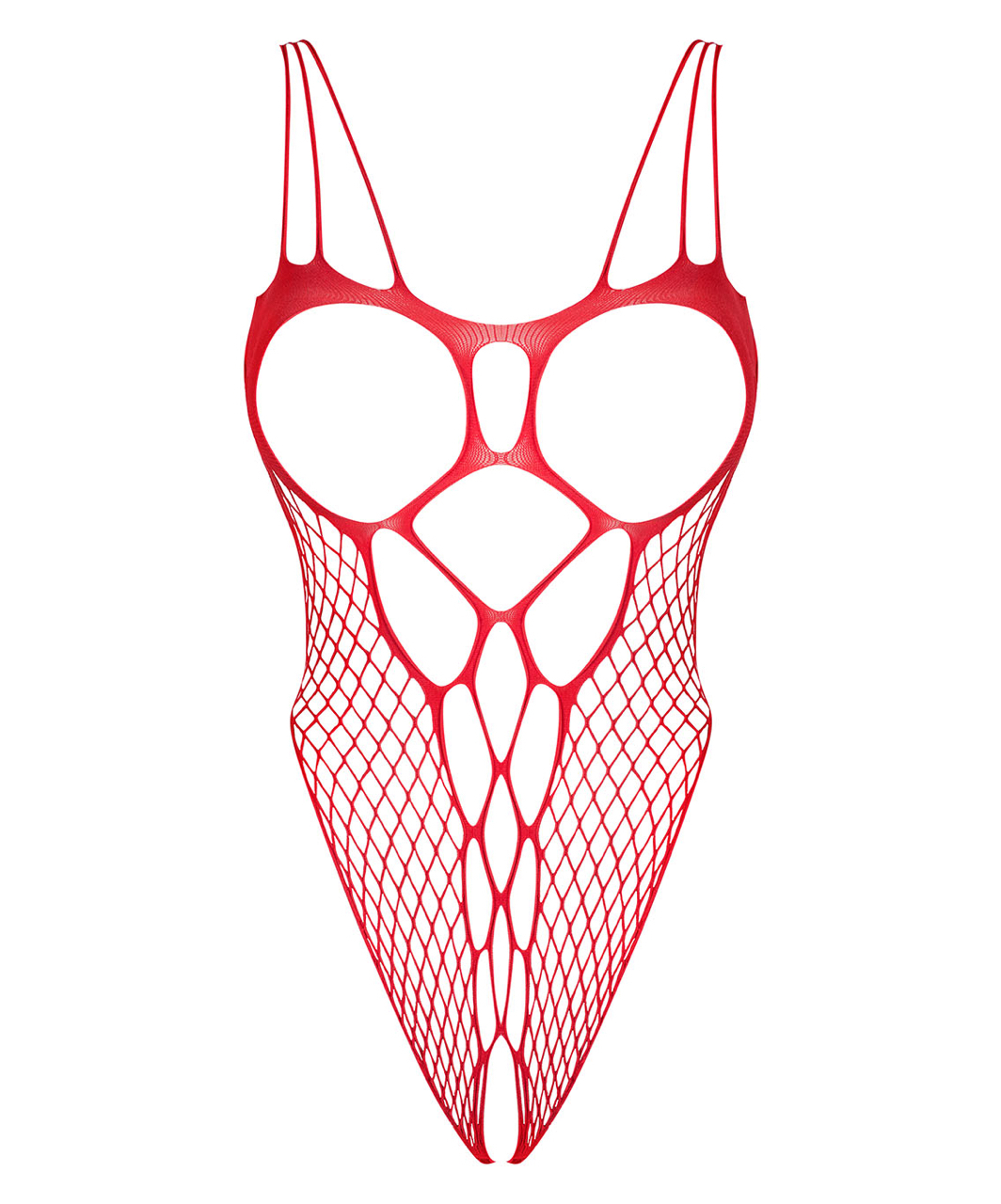 Obsessive red net crotchless bodysuit