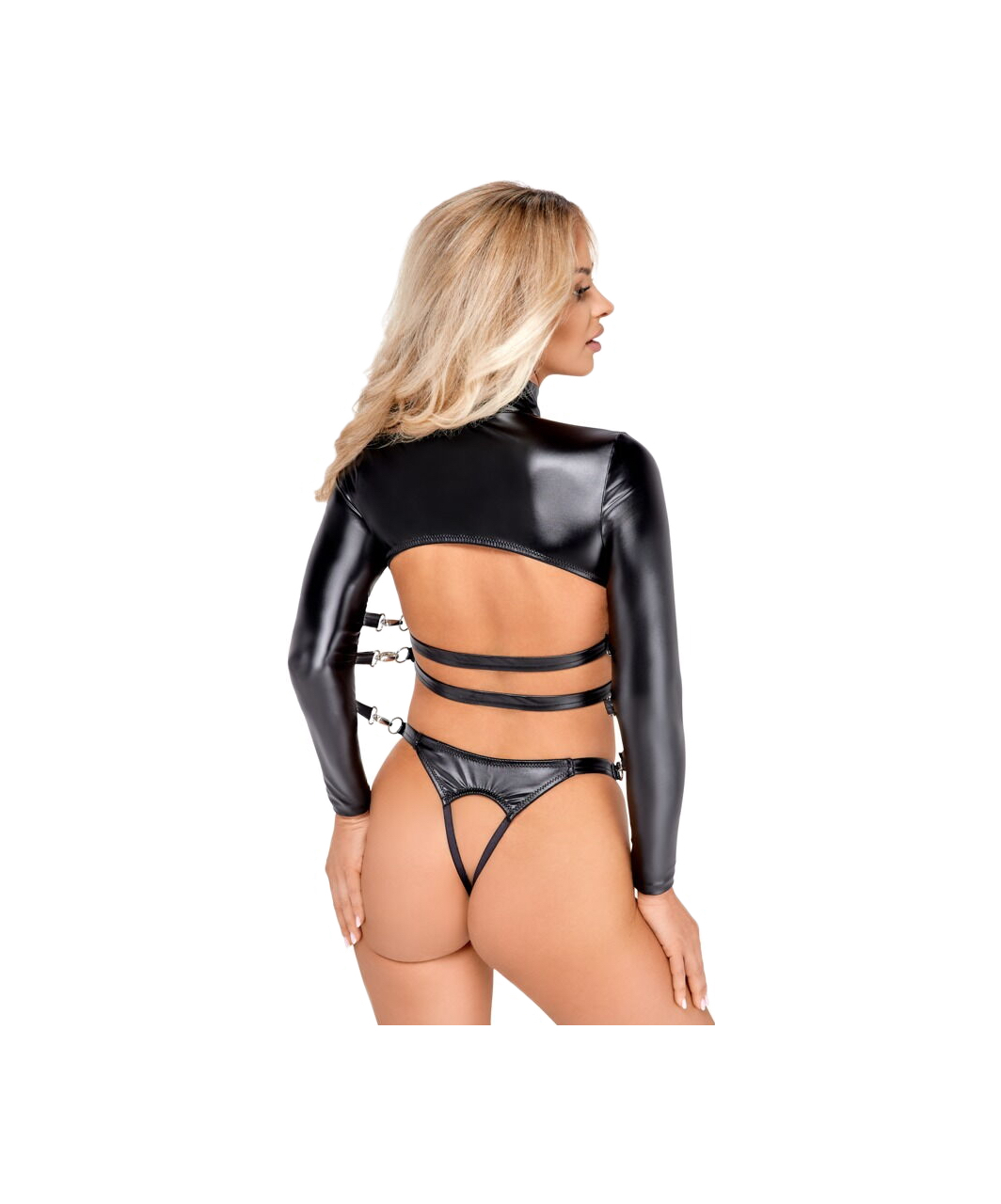 Bad Kitty black wet look open two-piece set