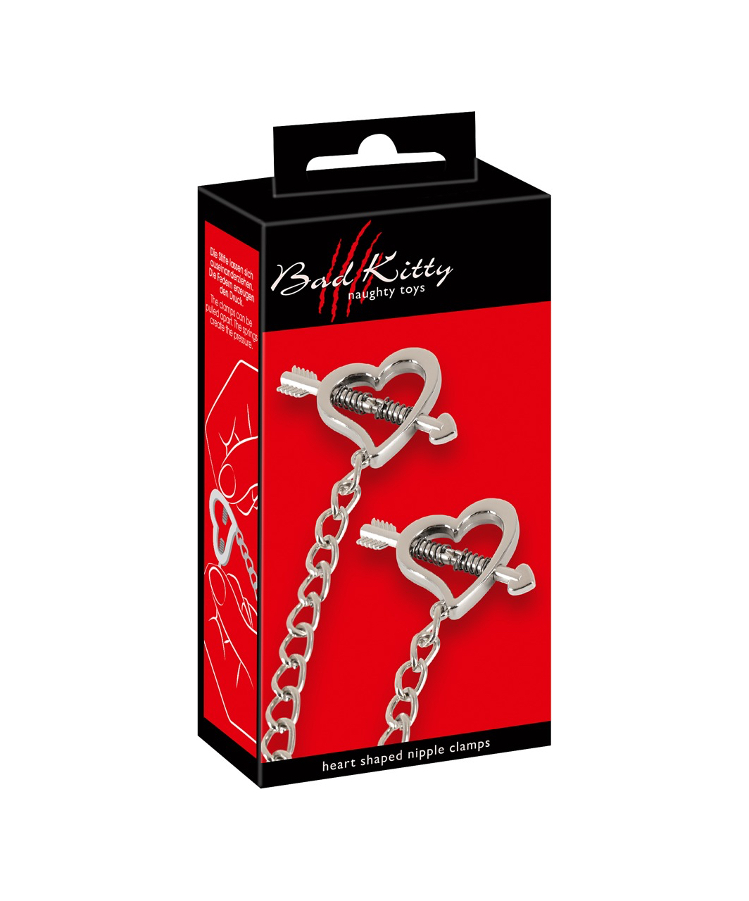 Bad Kitty heart shaped nipple clamps with chain