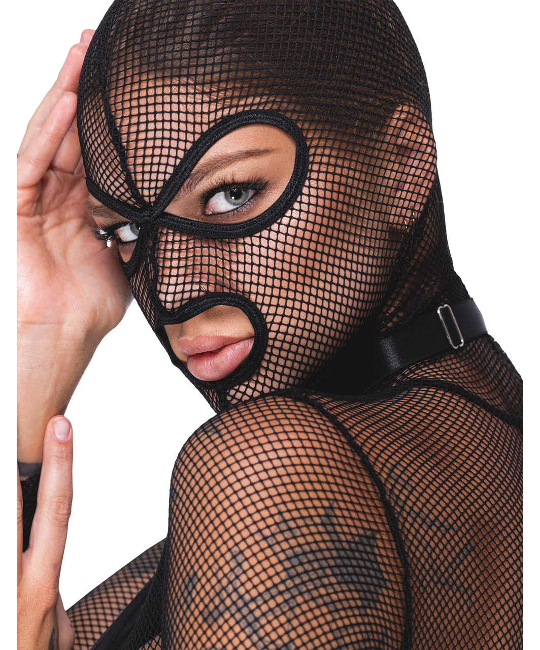 Bad Kitty Luretta black net hooded playsuit set