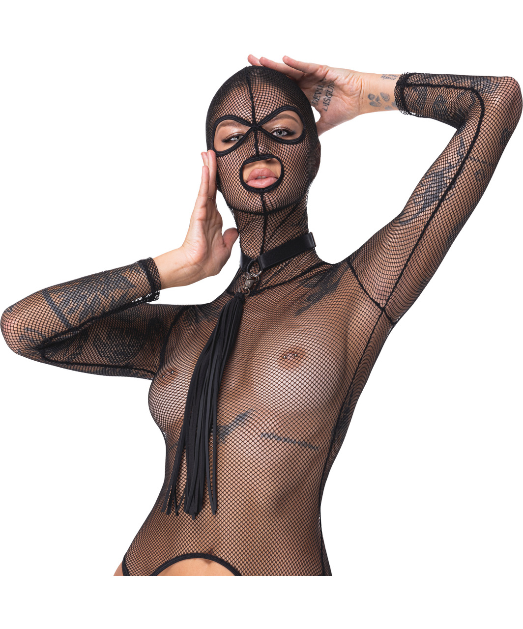 Bad Kitty Luretta black net hooded playsuit set