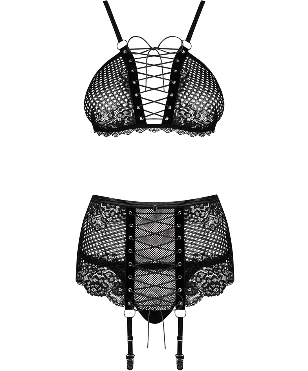 Obsessive Basitta black net suspender set