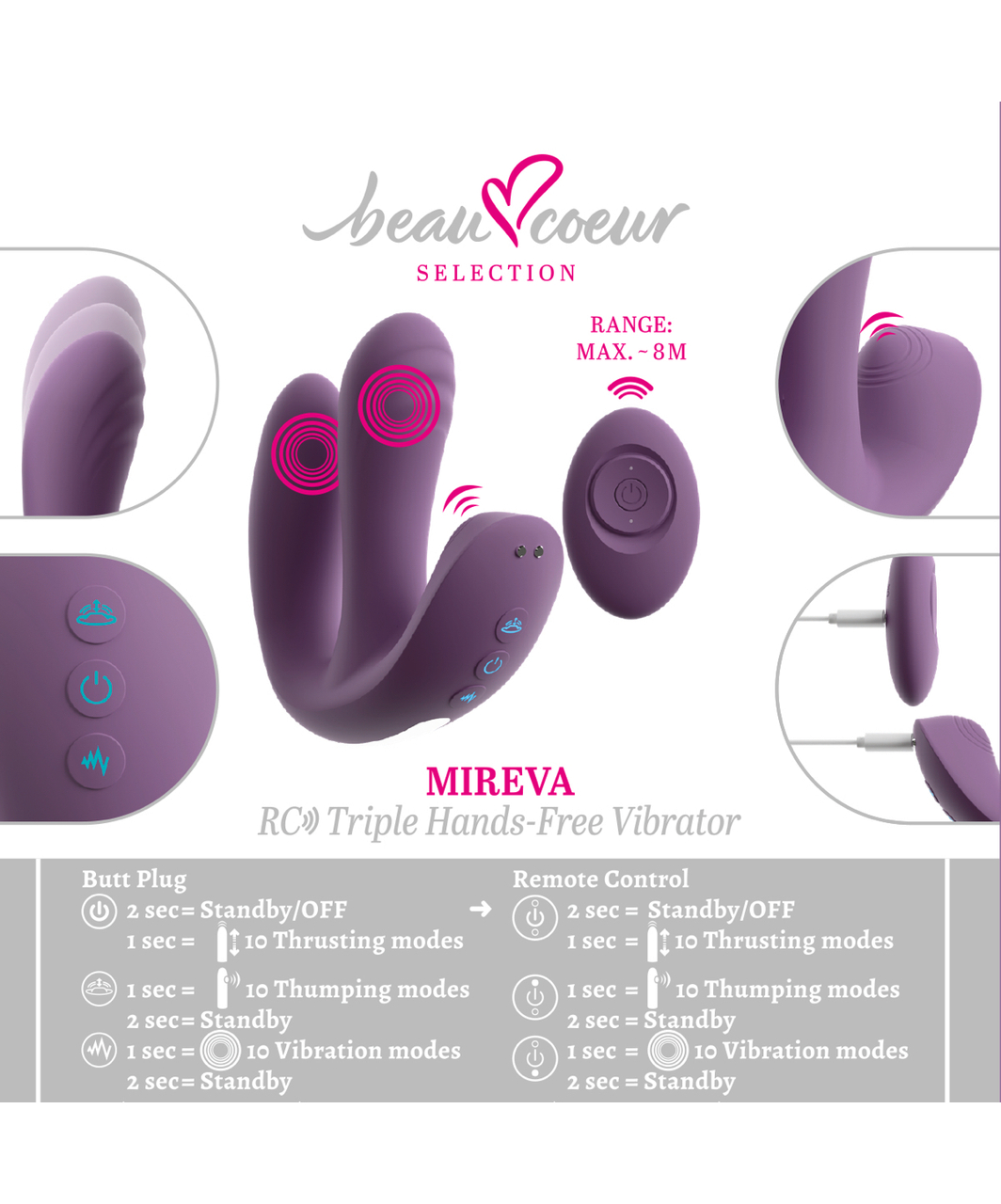 Beau Coeur Mireva kustīgs vibrators ar tālvadības pulti