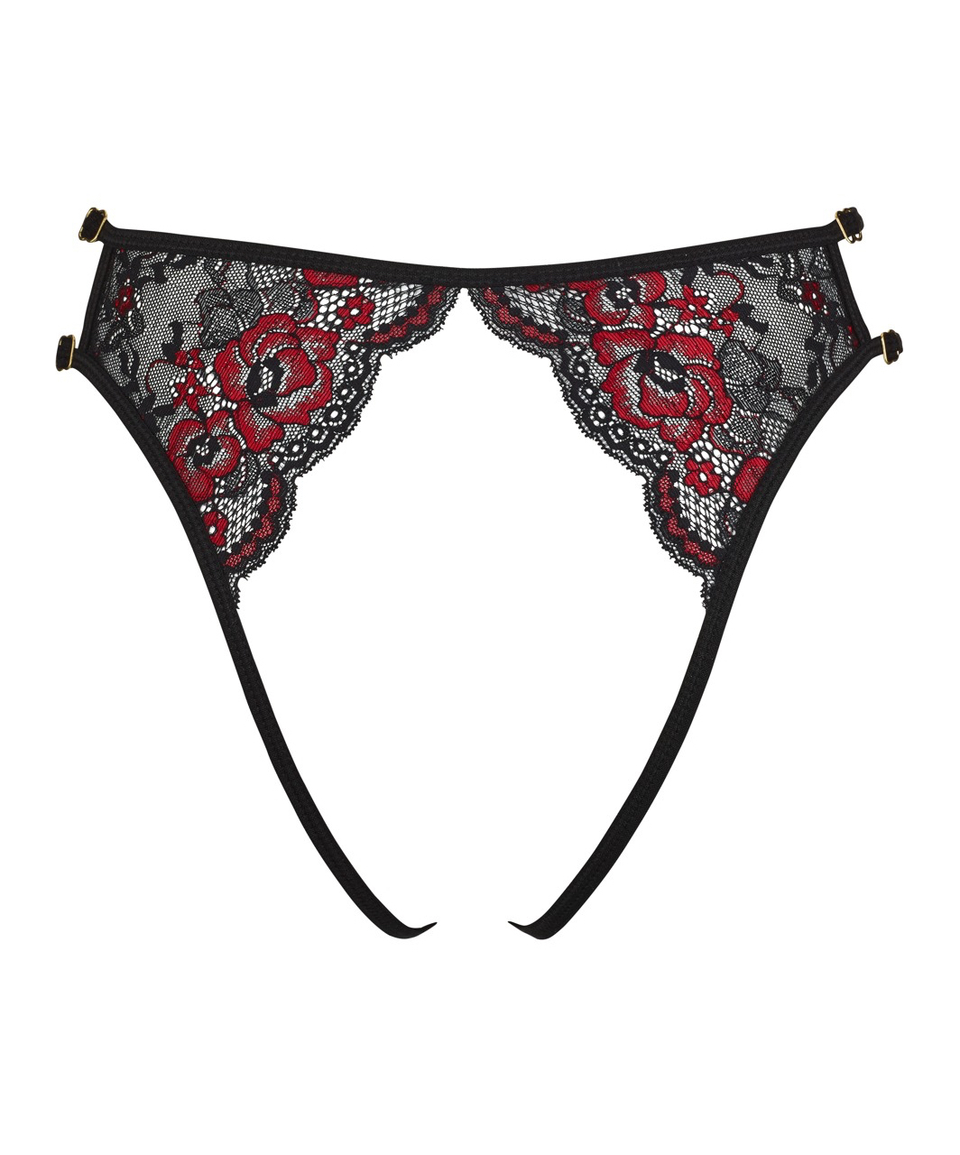 Cottelli Lingerie black lace crotchless string with red embroidery