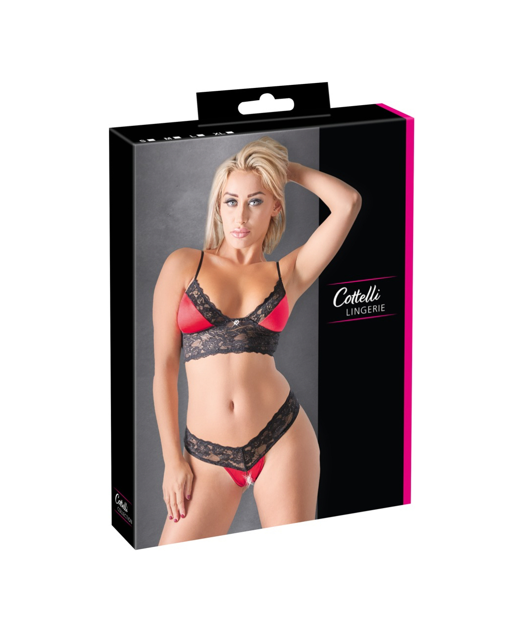 Cottelli Lingerie mustast pitsist pesukomplekt punaste satiindetailidega