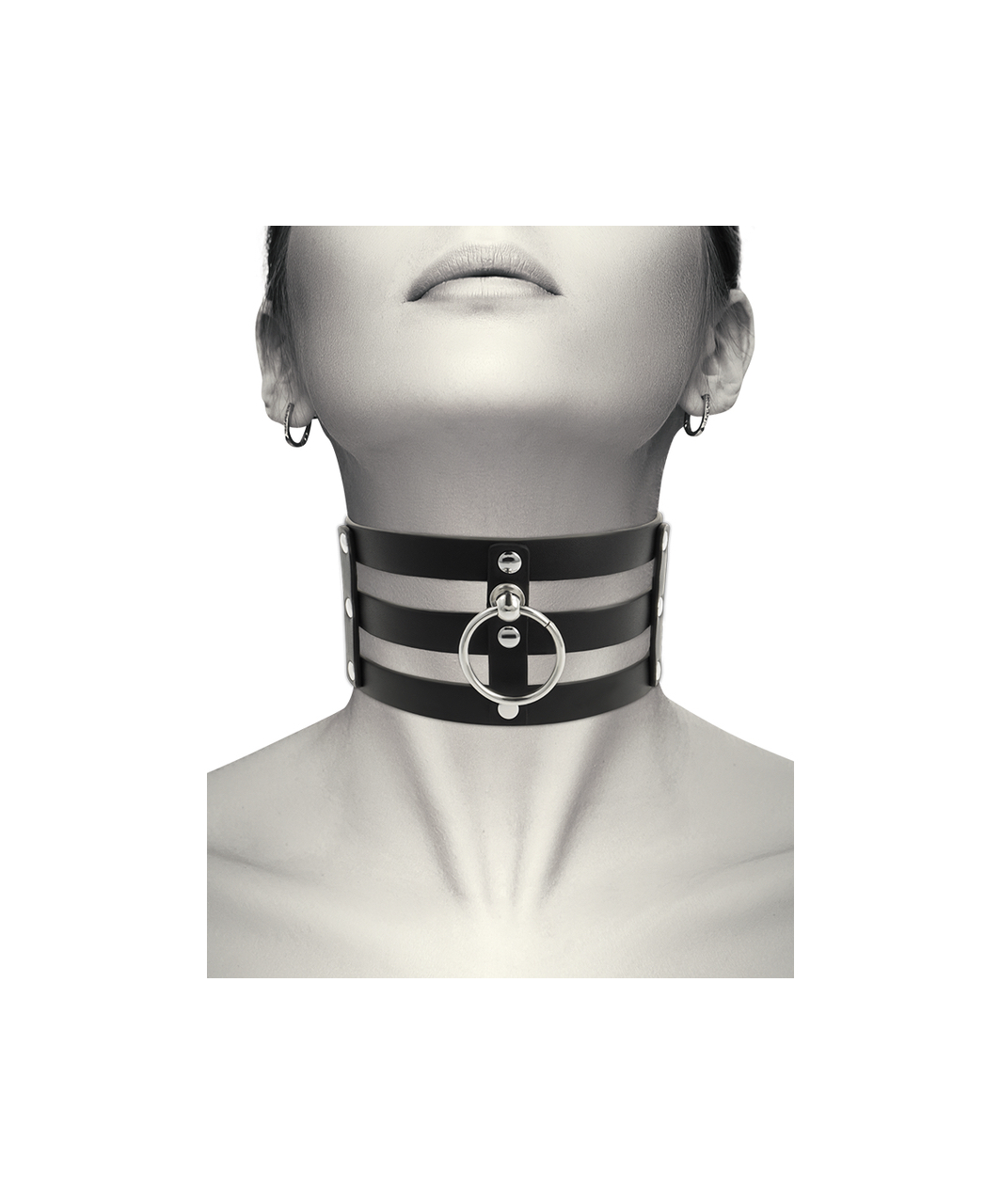 Coquette black leatherette cage choker with ring