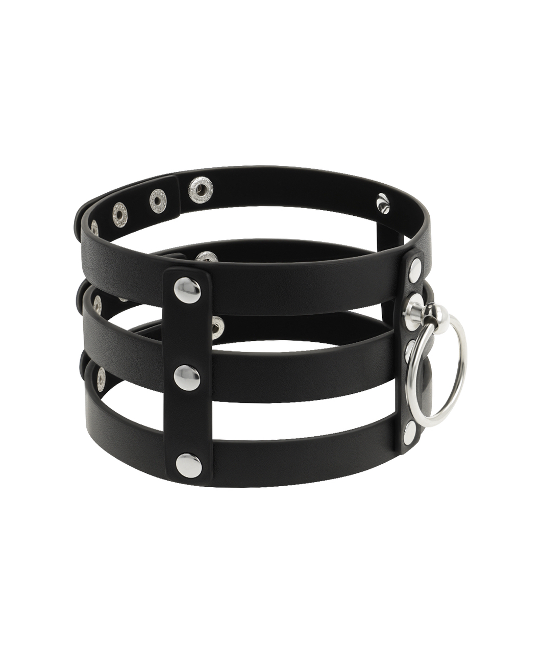 Coquette black leatherette cage choker with ring