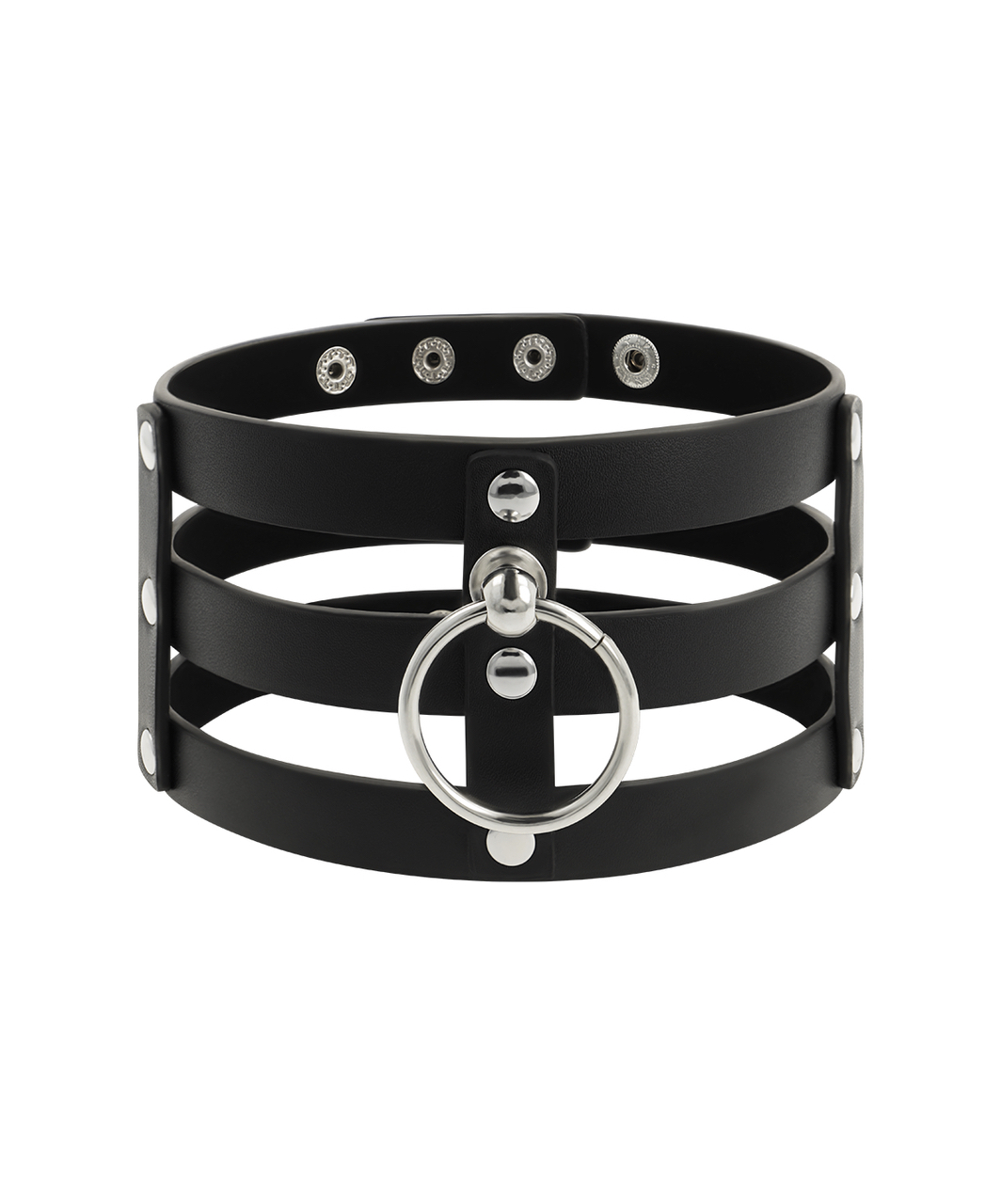 Coquette black leatherette cage choker with ring