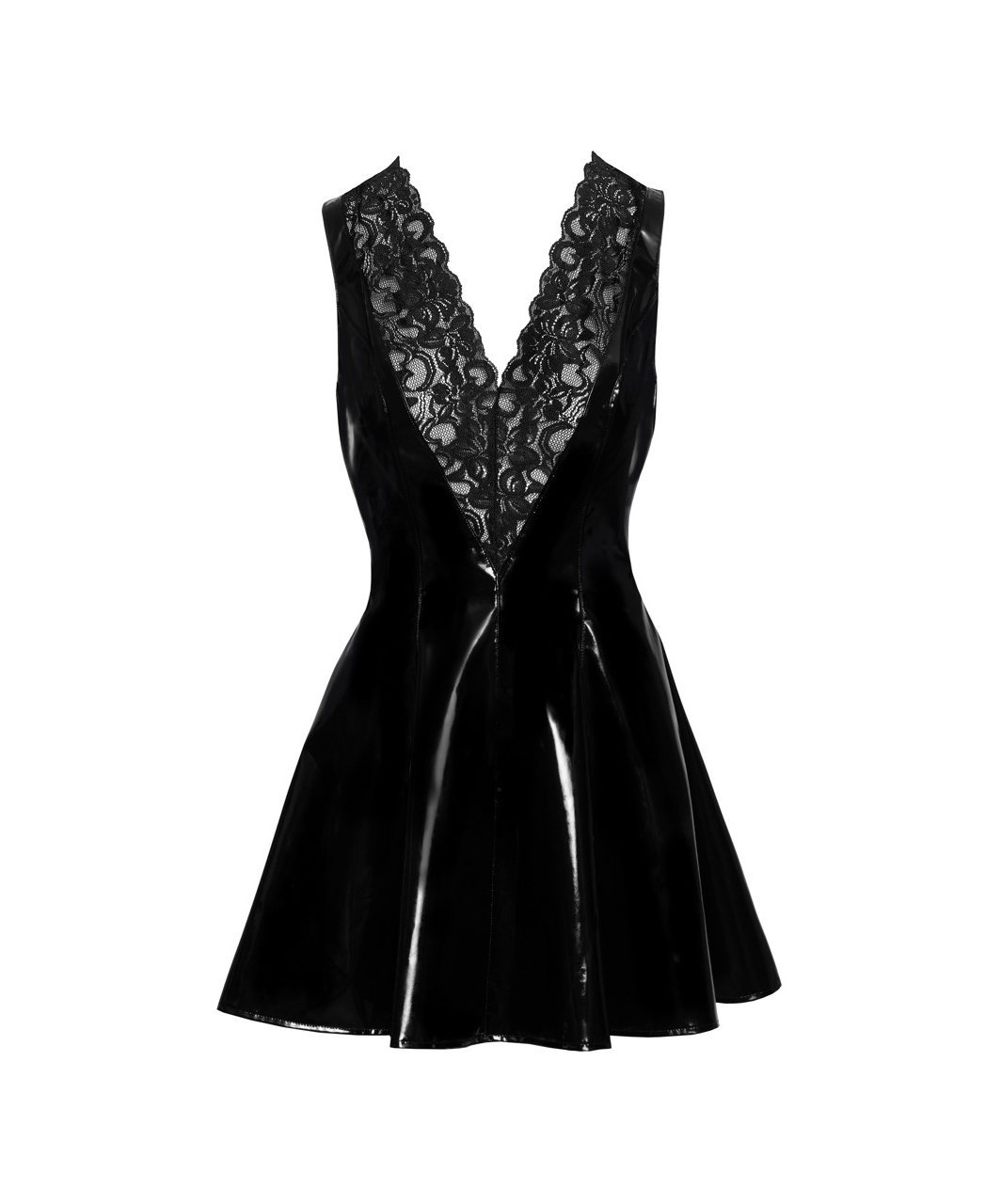 Black Level black vinyl mini dress with lace