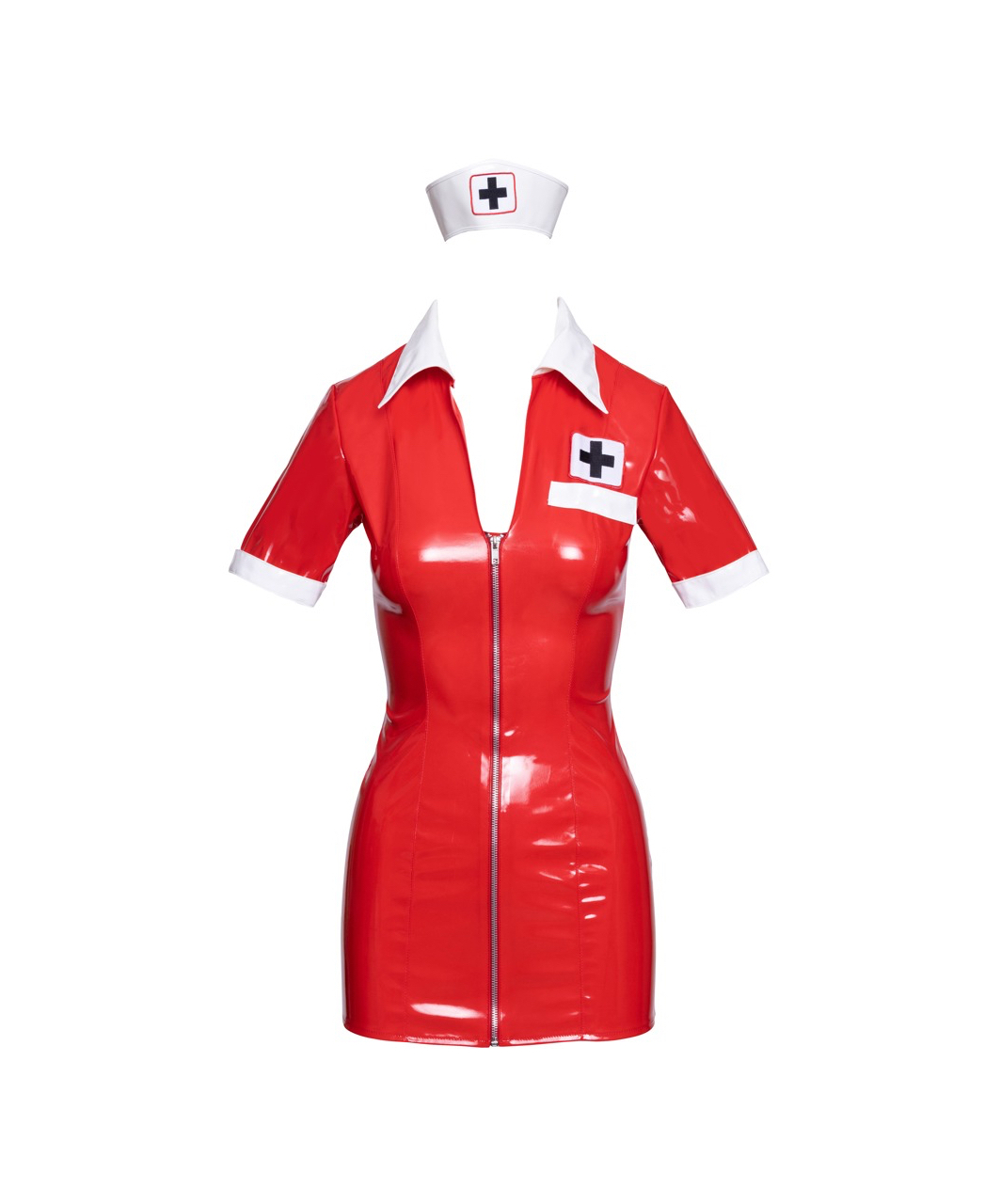 Black Level Nurse Red Vinyl Dress With Cap