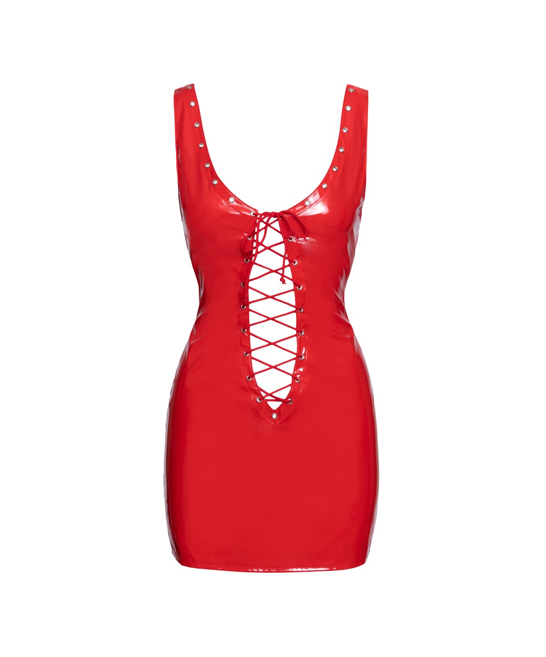 Black Level Raudona vinilinė mini suknelė su raišteliais