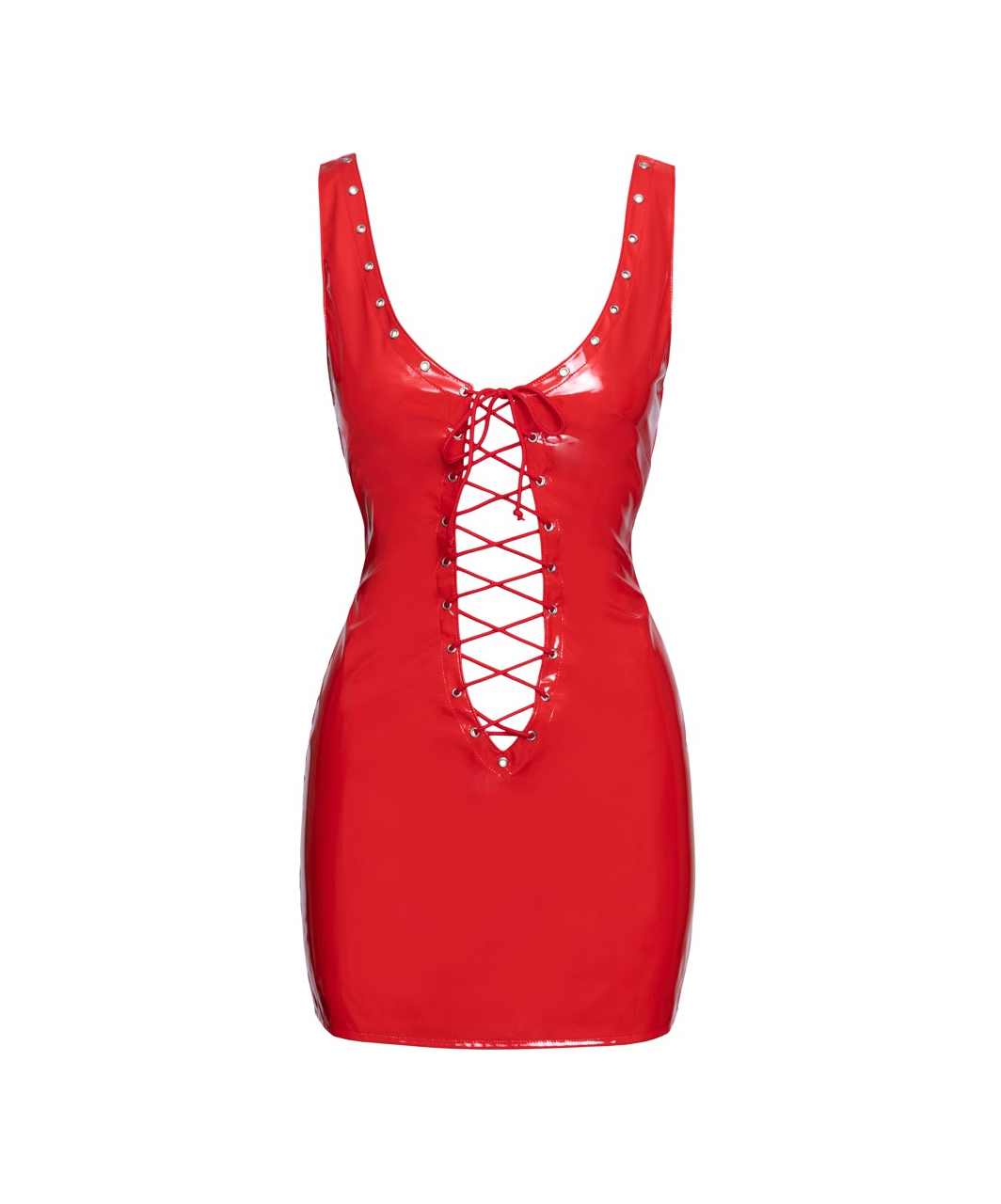 Black Level red vinyl mini dress with lacing