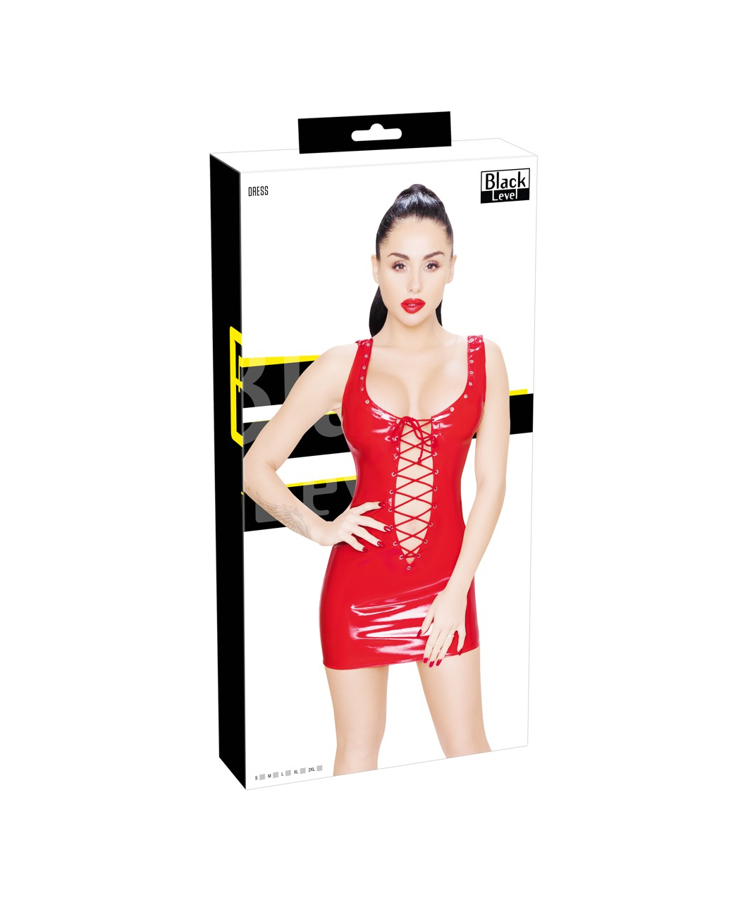 Black Level red vinyl mini dress with lacing