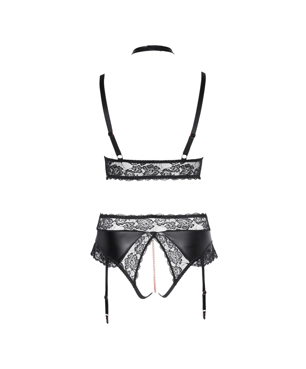 Cottelli Lingerie black matte look & lace crotchless suspender set