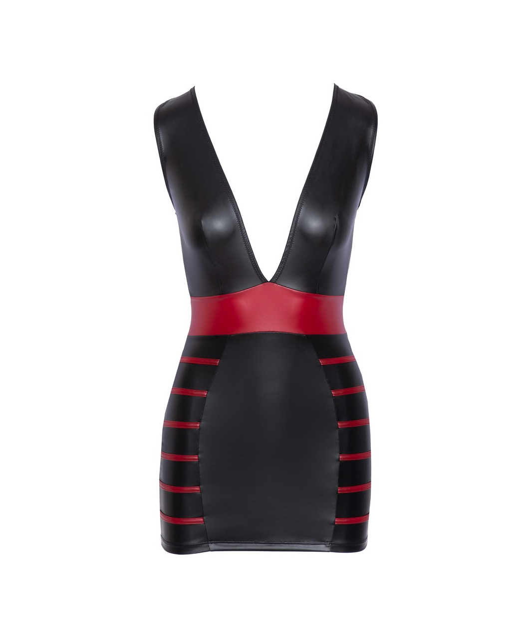 Cottelli Lingerie black matte look mini dress with red stripes