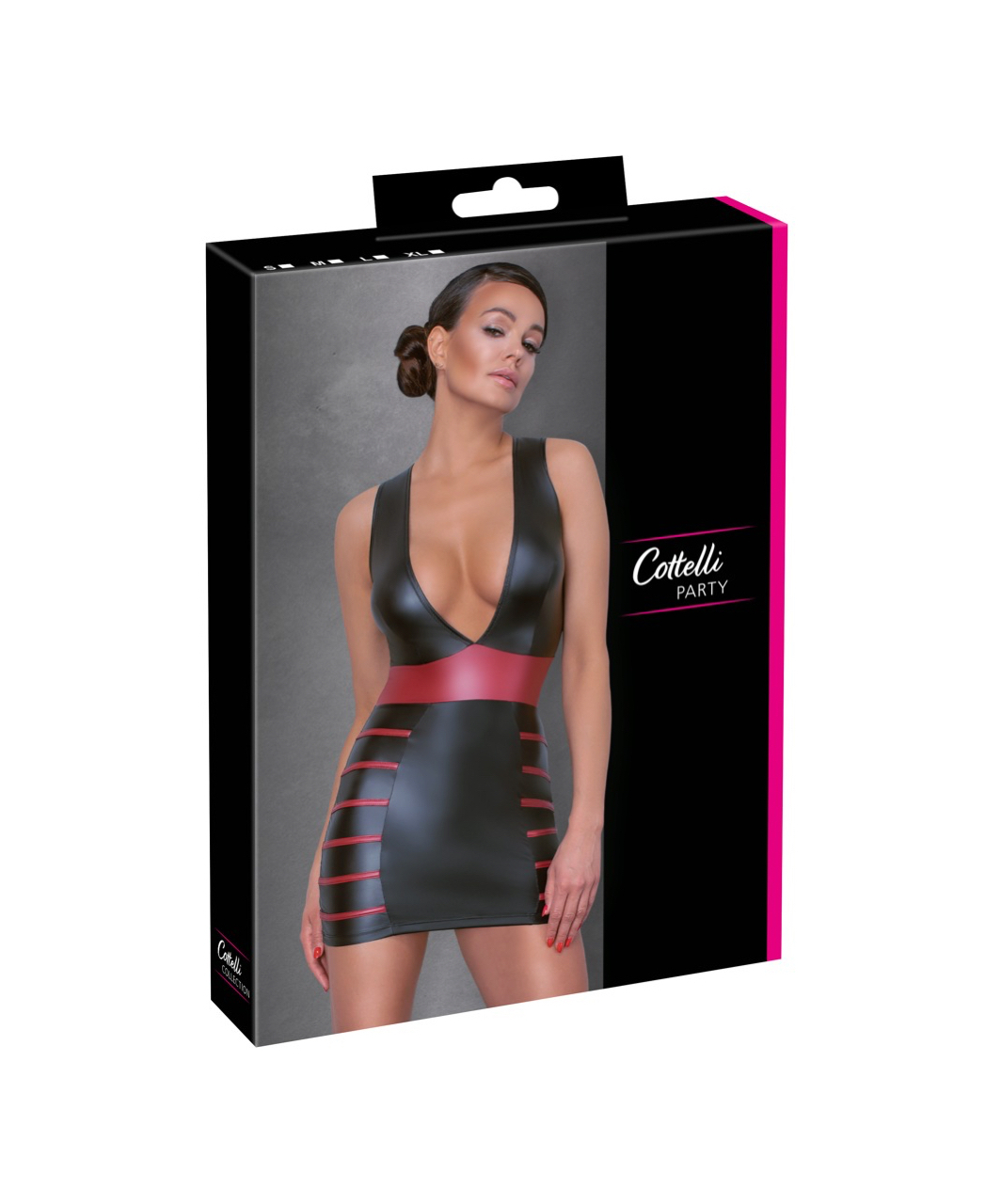 Cottelli Lingerie black matte look mini dress with red stripes