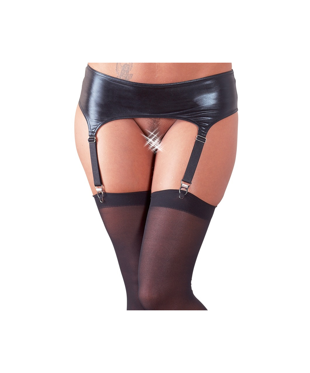 NO:XQSE black matte look garter belt with stockings