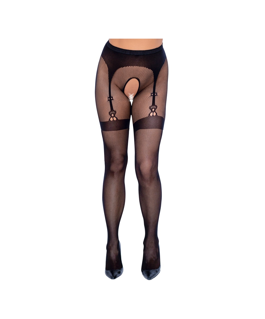 Cottelli Lingerie black net crotchless tights