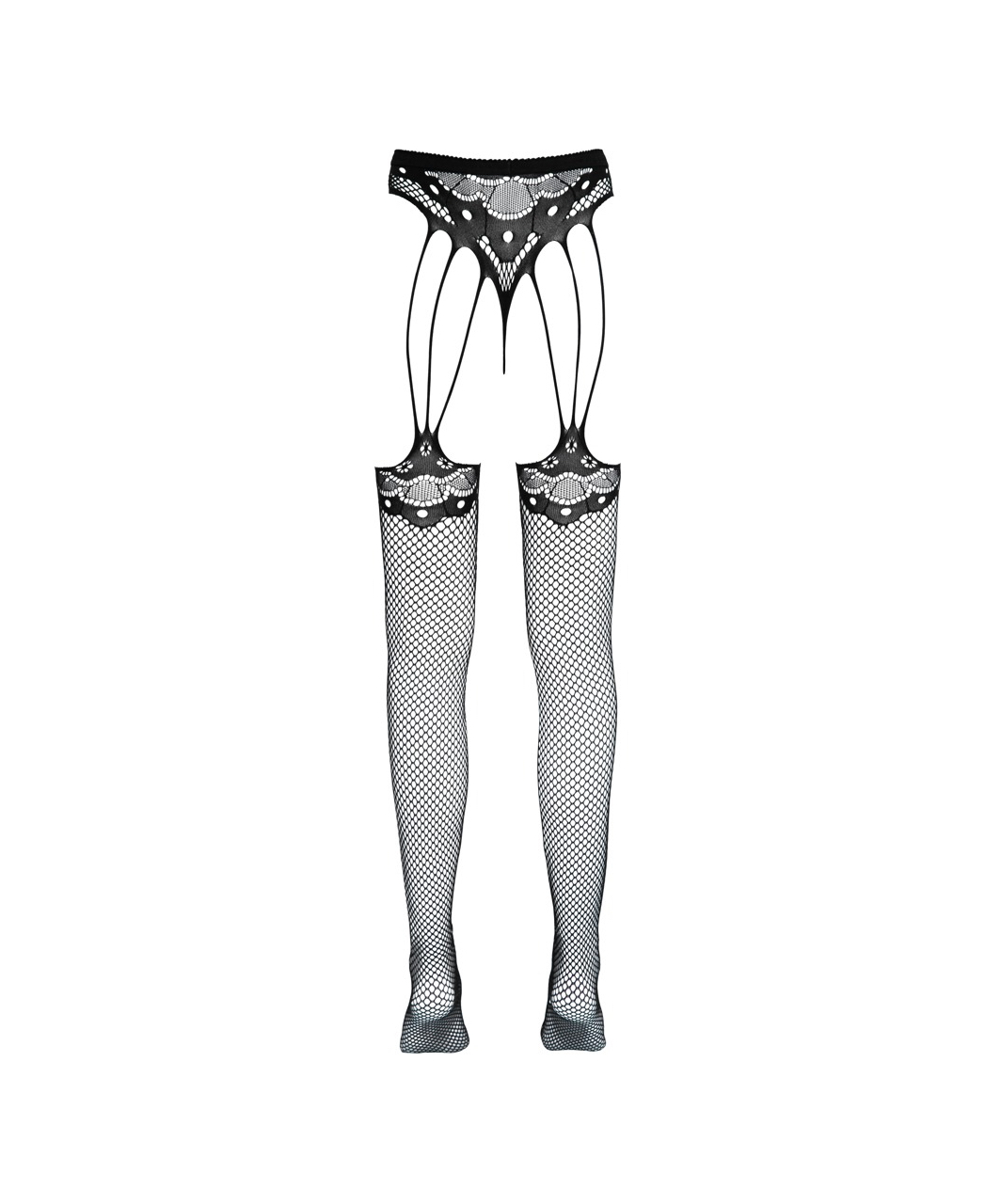 Cottelli Lingerie black net crotchless tights with cutouts