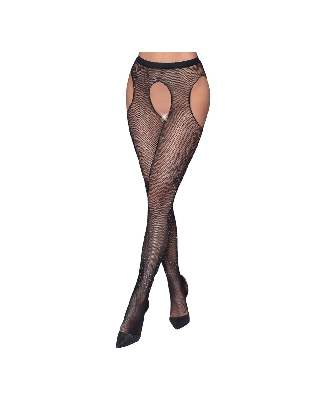Cottelli Lingerie black net tights with cutouts and rhinestones