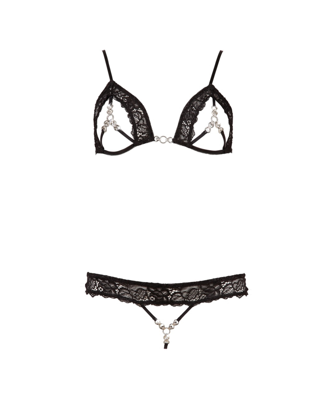 Abierta Fina black open lingerie set with rhinestones