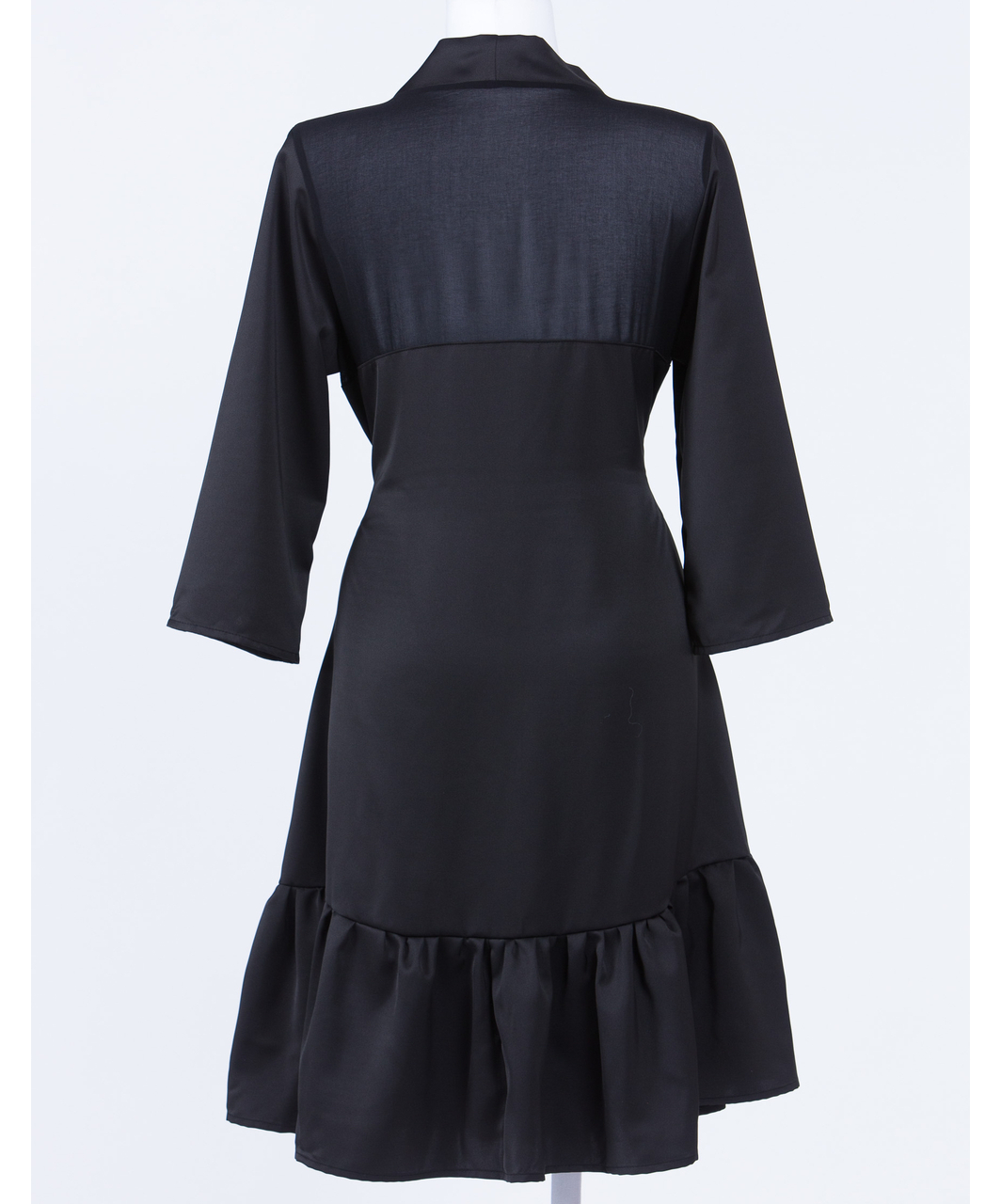 MAKE black satin robe with flounce hem