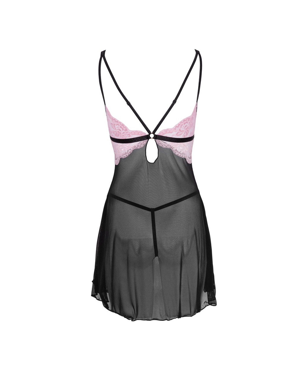 Cottelli Lingerie black sheer chemise with pink lace